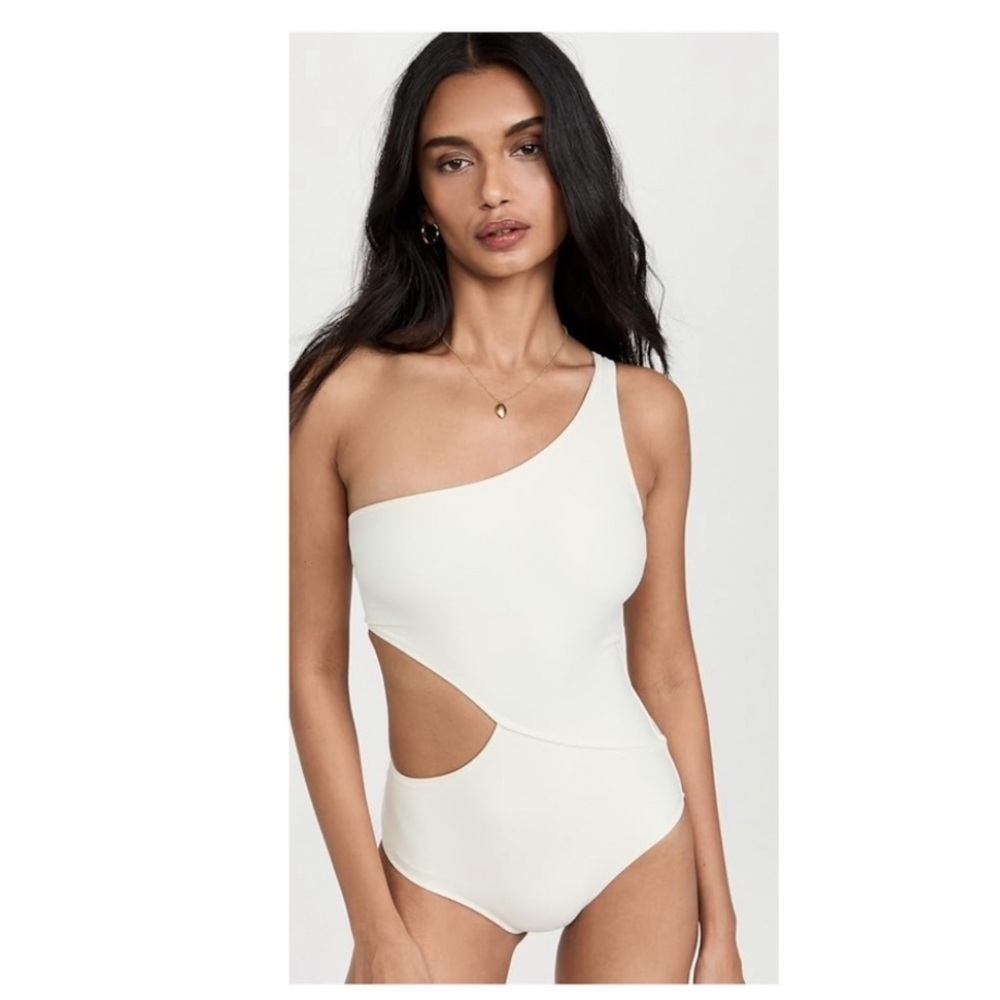 Solid & Striped Claudia Cut Out Swimsuit in Ivory.